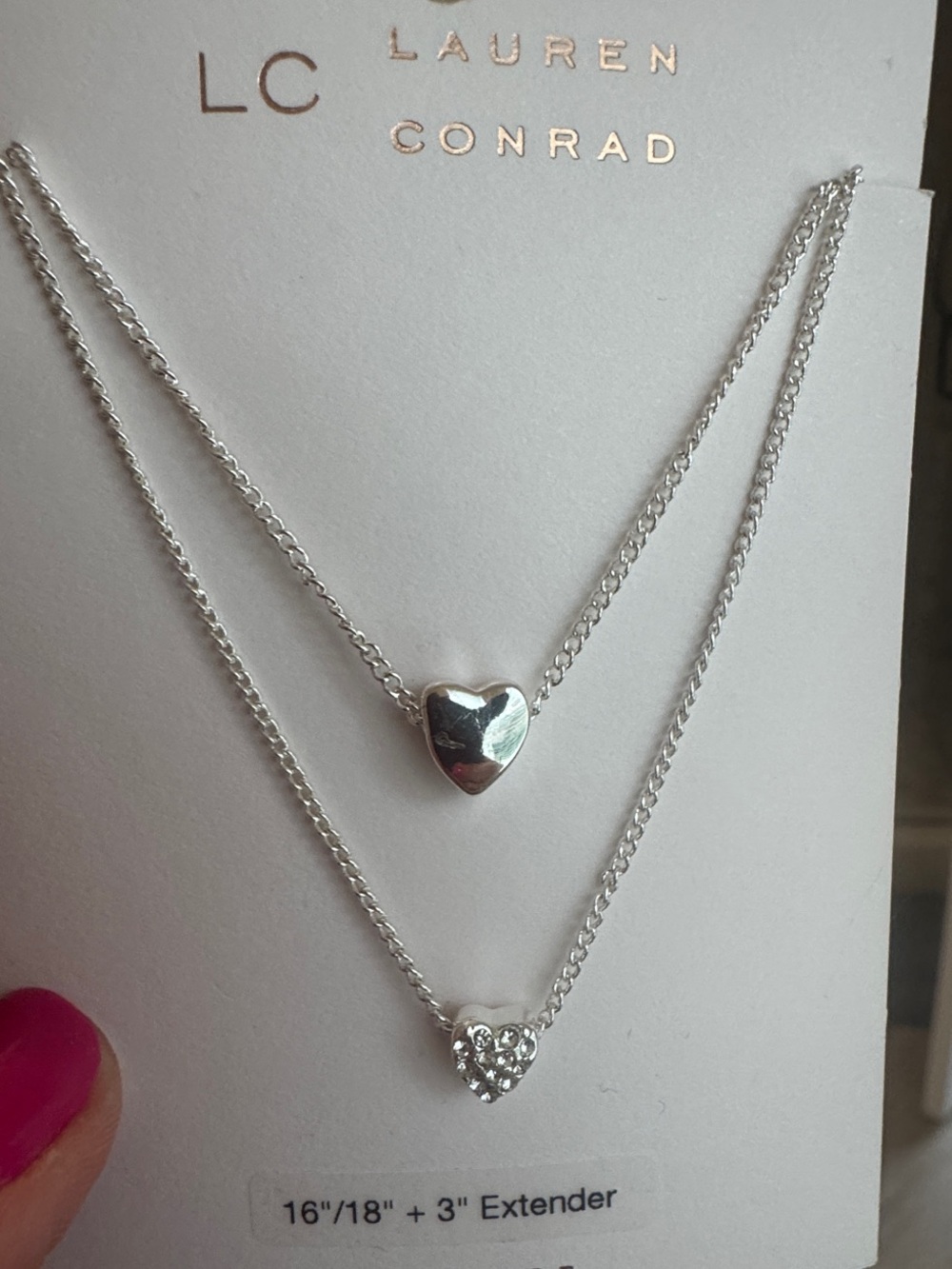 LC Lauren Conrad Silver Double-Layer Heart Pendant Necklace - Silver